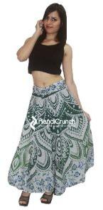 Pure Cotton Handmade Green Ombre Mandala Print Floor Length Long Skirts