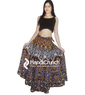 Cotton Handmade Multi Star Mandala Print Floor Length Long Skirts