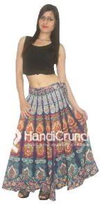 Cotton Handmade Feather Mandala Print Floor Length Long Skirt