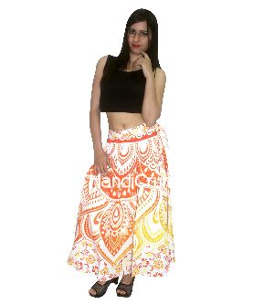 orange mandala printed rapron skirt