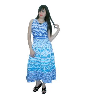 Sky Blue Floral Mandala Sleeveless Evening Gown Wedding Proms Party Maxi Dress