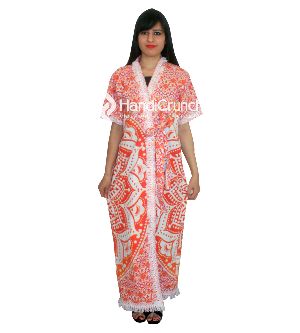 orange ombre flower printed cotton bath robe