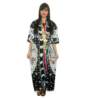 Womens Cotton black zodiac cotton long kimono robe