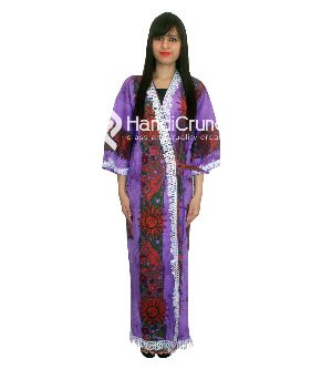 Womens Cotton violet sun moon printed long kimono