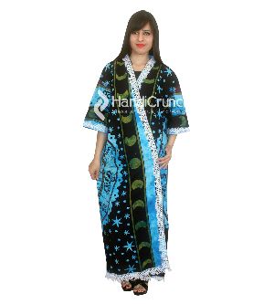 zodiac astrology printed cotton long kimono robe