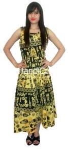 Yellow Printed Designer Round Neck Long Evening Gown