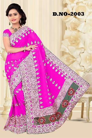 Aarya Ethnics Lace border Embroidered Georgette Net Fabric Saree_DN-2003-D