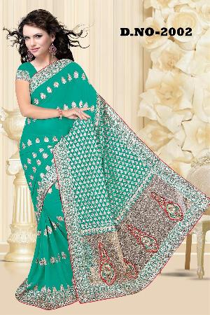 Aarya Ethnics Lace border Embroidered Georgette Net Fabric Saree_DN-2002-D
