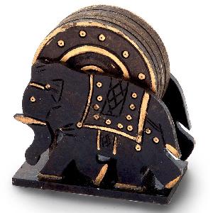 Little India Elephant Design Wooden Tea Coaster Handicraft