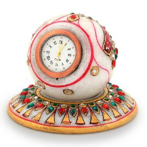 Little India Gold Painted Handmade Round Marble Table Clock