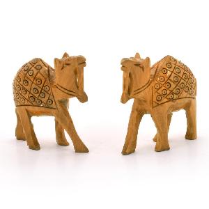Little India Hand Carved Wooden Camel Pair Handicraft Gift
