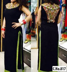 black Georgette Embroidery Mirror Handwork Straight cut Salwar suit