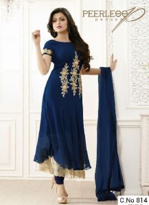 blue Georgette Embroidery anarkali salwar suit