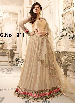 designer cream Embroidered anarkali suit