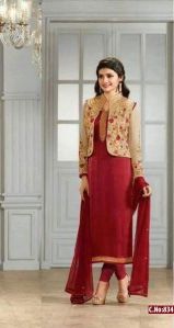 designer maroon Embroidered Straight cut Salwar suit