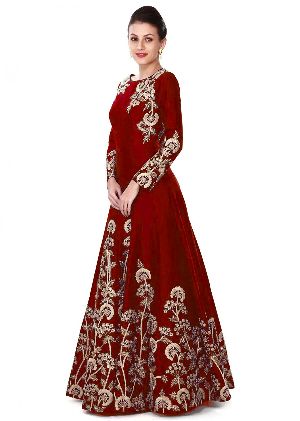 maroon wedding wear gown