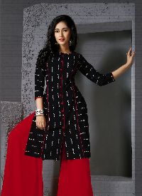 Black Front Slit Cotton Kurti