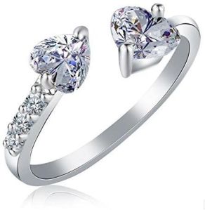 Silver Ladies CZ Heart Shaped Rings