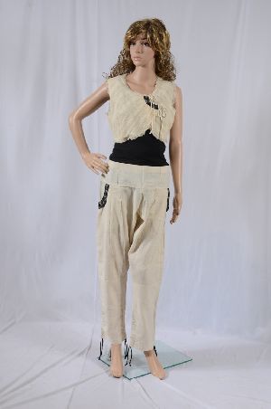 Ladies Cotton Cape And Trouser With Contrast Black Embroidery