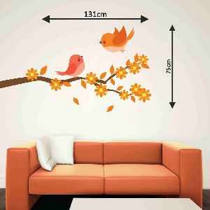 Decor Kafe Orange Flowers Birds Wall Sticker