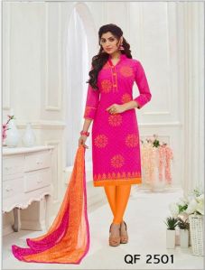 Unstitched Lace Border Cotton Churidar Suit