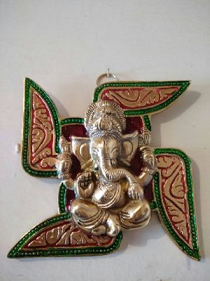 Wall hanging metal swastic ganesha