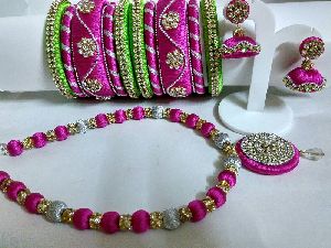 Silk Thread Pendant Set with Bangles