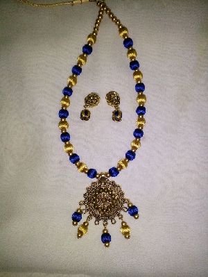 blue gold color necklace earrings