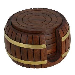 Wooden Round Tea Coasters Set