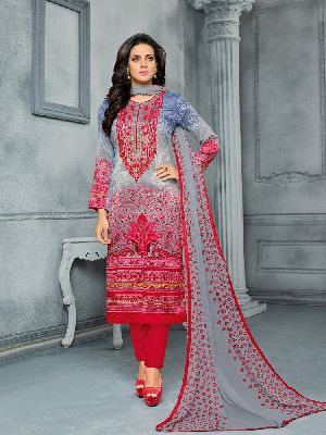 Designer Cotton Satin Semi Stitched Multicolor Printed Embroidered Salwar Suit