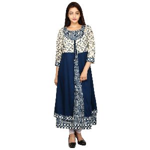 Ethnic Cotton A-Line Kurti with long jacket