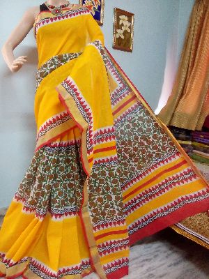 Kerala cotton hand block printed sarees