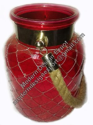 Red Glass Jar Candle Lantern