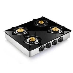 Square Stainless Steel & Glass Four Burner LPG Stove