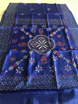 Beautiful Tussar Muga hand kantha embroidery sarees