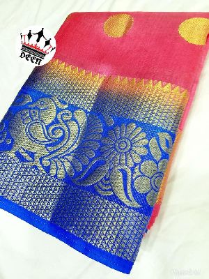 dupion art silk butta sarees with contrast blouse