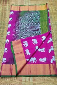 handloom soft uppada silk sarees with peacock design and contrast blouse