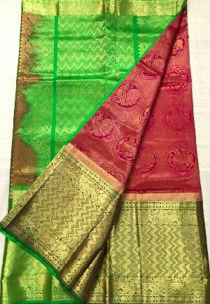 kanchipuram gadwal silk sarees with contrast blouse