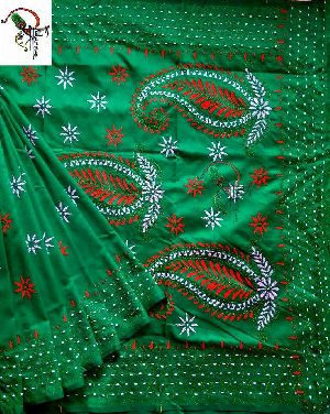 Katha work embriodery on assam silk with running blouse piece
