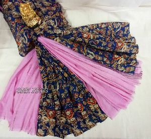 Soft khesh sarees with kalamkari in pleats and kalamkari blouse