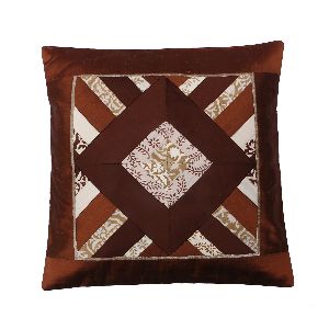 Brown Silk Patchwork Cushion Cover