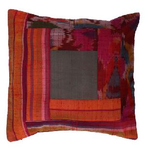 Multicoloured Silk Patchwork Cushion Cover