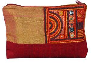 Red and Gold Embroidered Silk Zipper Pouch