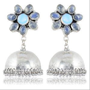 Blue & Silver Brass Jhumki Earrings