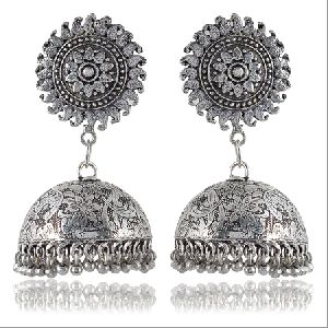 Oxidised Silver Brass Jhumki Earrings