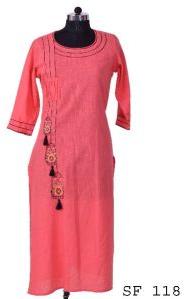 Long cotton slab embroidered kurti