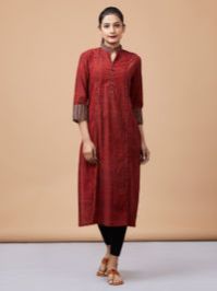 Maroon Ajrakh Hand Block Printed Cotton Anarkali Kurta