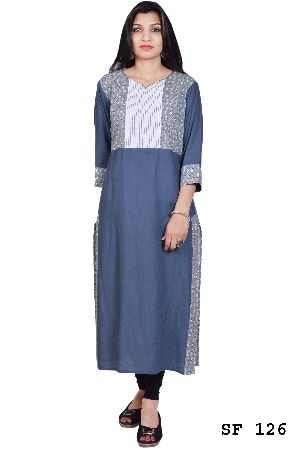 Pintuks Sanganeri rayon slab long straight Kurti