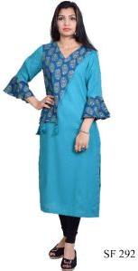 Sanganeri Hand Block Long Rayon Straight Kurti