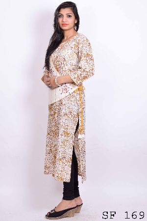 Sanganeri long one shoulder Jacket long kurtis